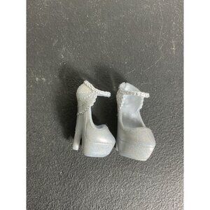Miniature Silver Sparkly Platform High Heels Fashion Doll Shoes